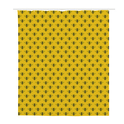 Yellow Bee Pattern Print Polyester Shower Curtain