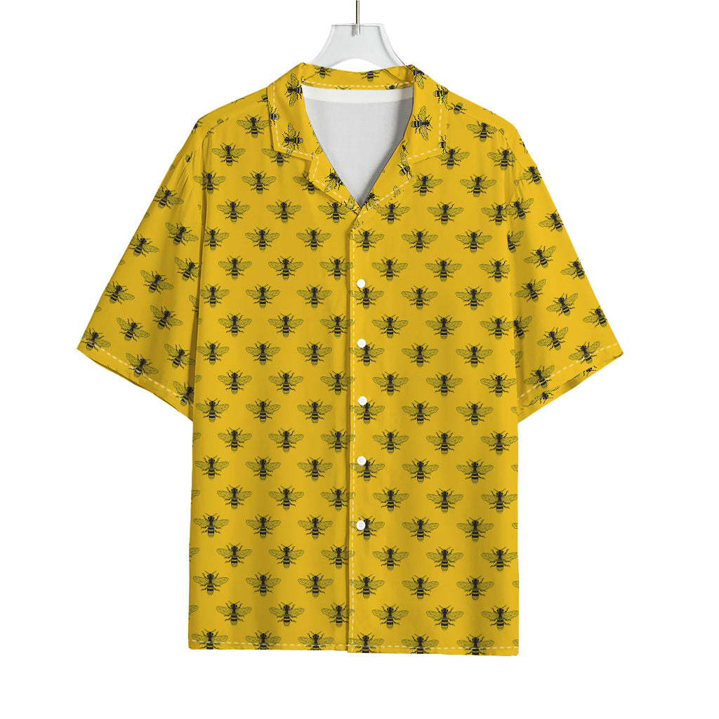 Yellow Bee Pattern Print Rayon Hawaiian Shirt