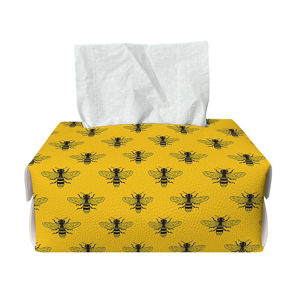 Yellow Bee Pattern Print Rectangle Tissue Box Cover