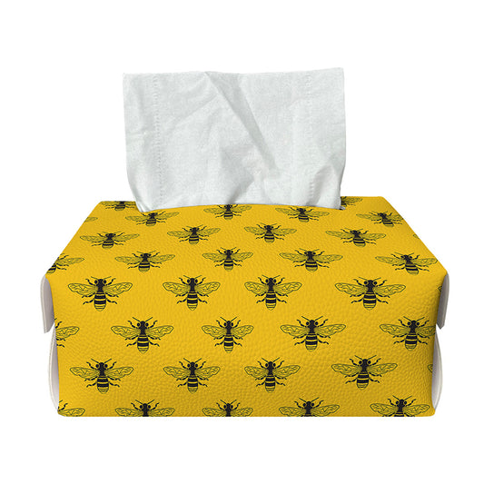 Yellow Bee Pattern Print Rectangle Tissue Box Cover