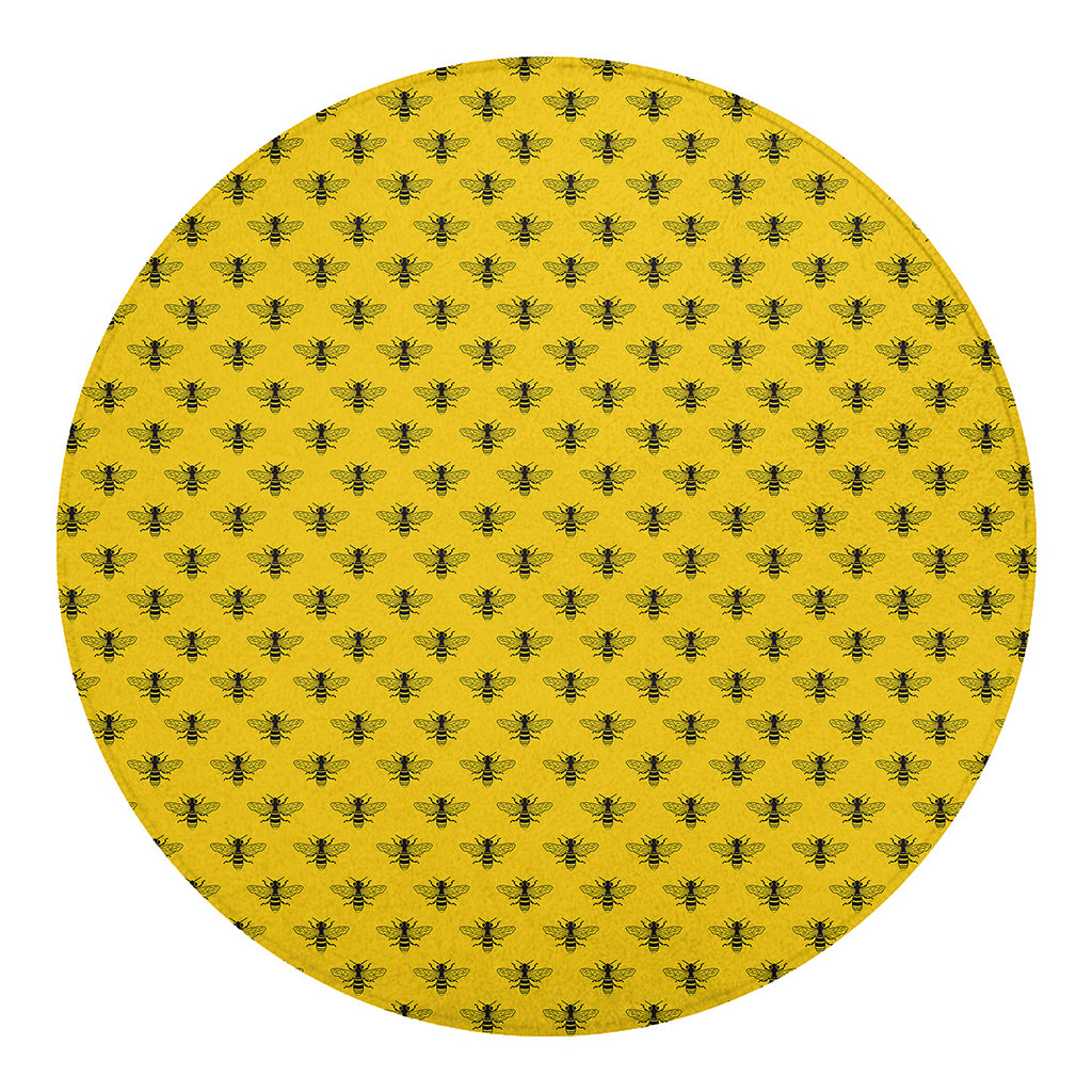 Yellow Bee Pattern Print Round Blanket