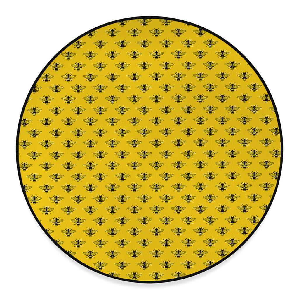 Yellow Bee Pattern Print Round Floor Mat