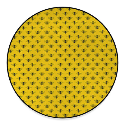 Yellow Bee Pattern Print Round Floor Mat