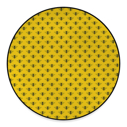 Yellow Bee Pattern Print Round Floor Mat