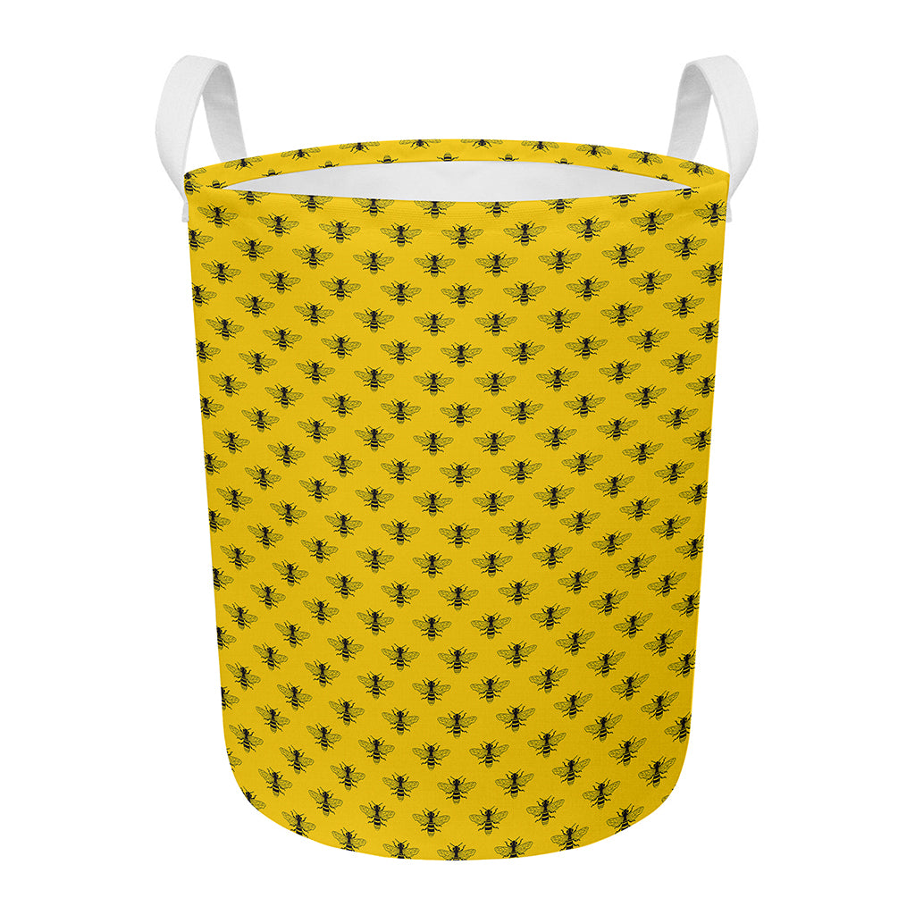 Yellow Bee Pattern Print Round Laundry Basket