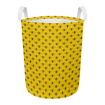 Yellow Bee Pattern Print Round Laundry Basket