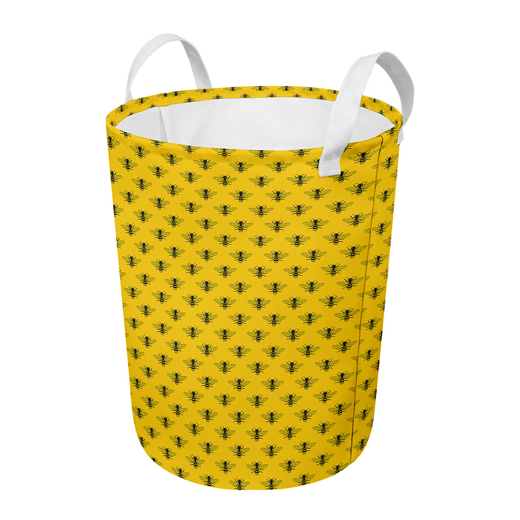 Yellow Bee Pattern Print Round Laundry Basket
