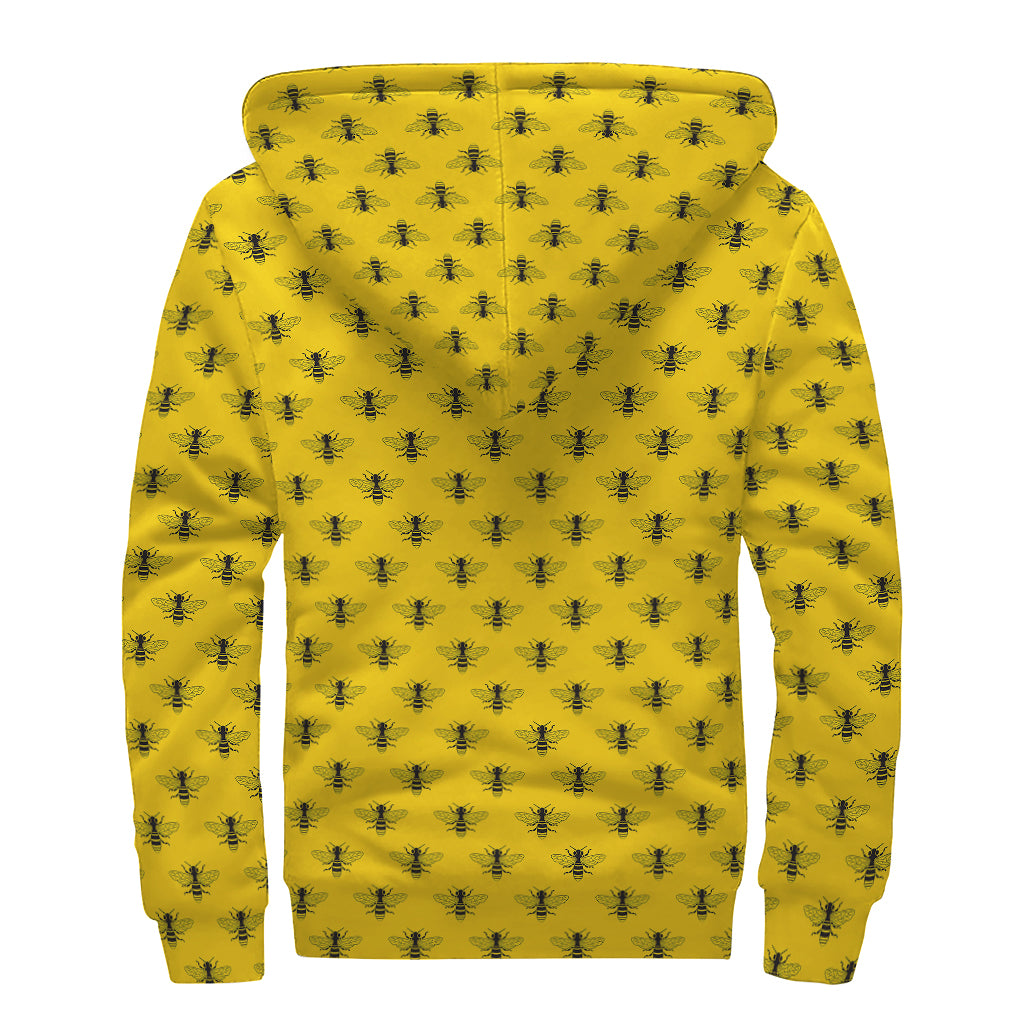 Yellow Bee Pattern Print Sherpa Lined Zip Up Hoodie