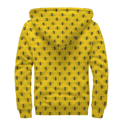 Yellow Bee Pattern Print Sherpa Lined Zip Up Hoodie