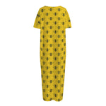 Yellow Bee Pattern Print Short Sleeve Long Nightdress