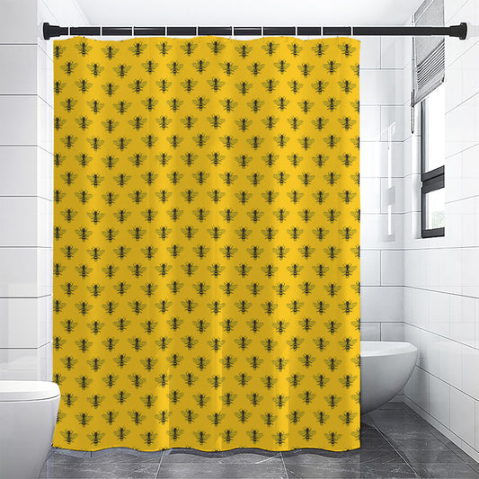 Yellow Bee Pattern Print Shower Curtain