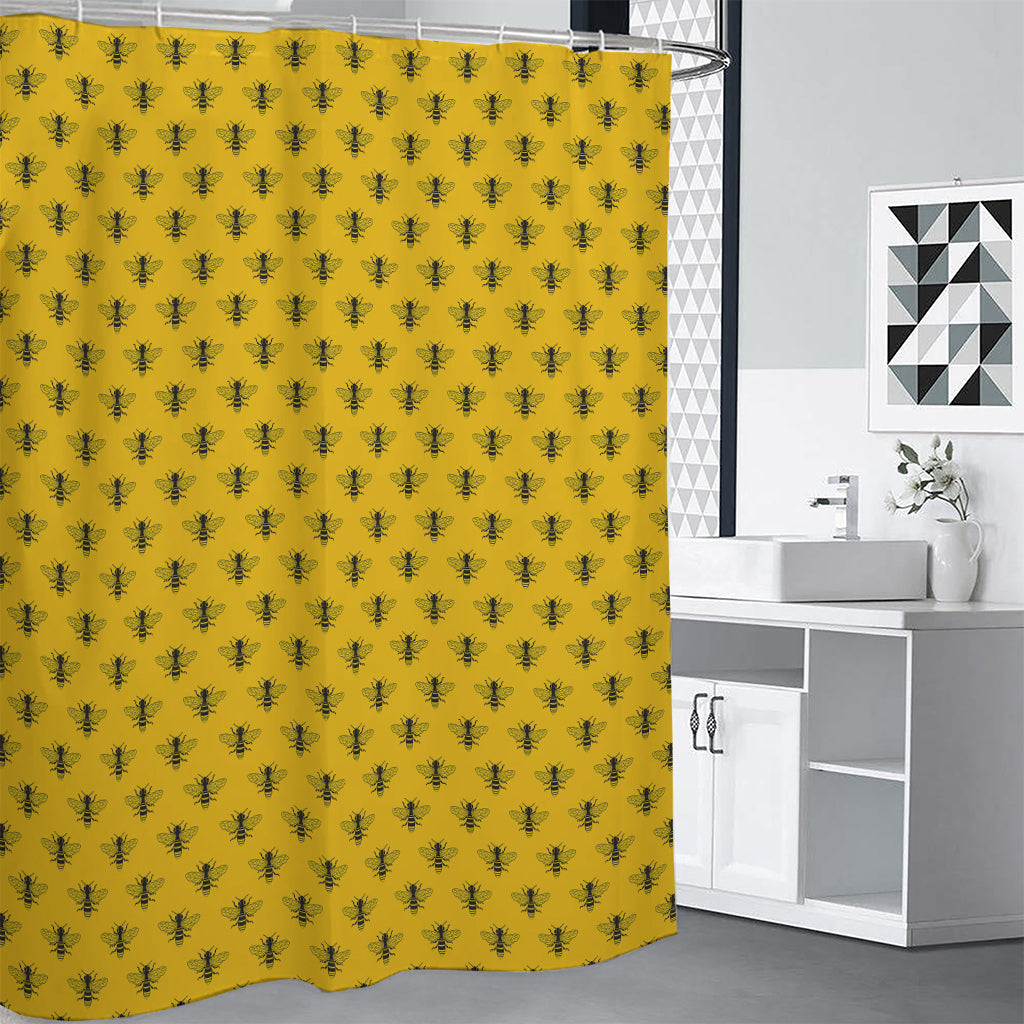 Yellow Bee Pattern Print Shower Curtain