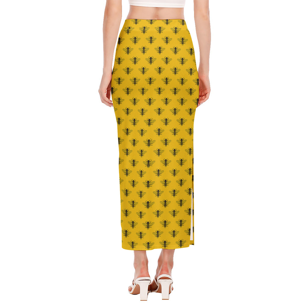 Yellow Bee Pattern Print Side Slit Maxi Skirt