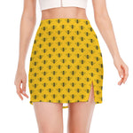 Yellow Bee Pattern Print Side Slit Mini Skirt