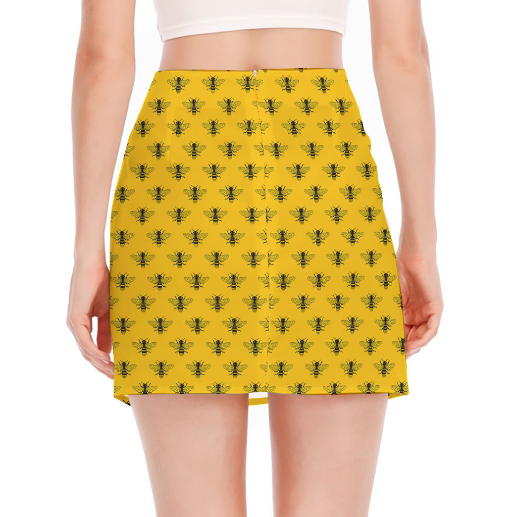 Yellow Bee Pattern Print Side Slit Mini Skirt