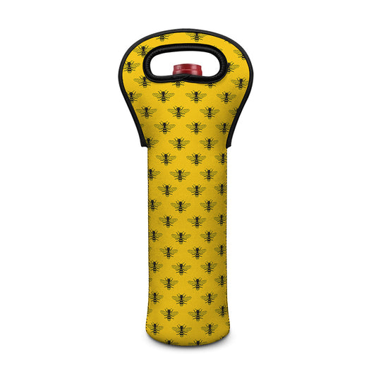 Yellow Bee Pattern Print Single Neoprene Wine Tote