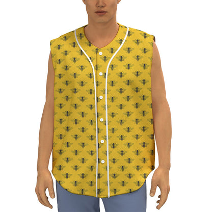 Yellow Bee Pattern Print Sleeveless Baseball Jersey