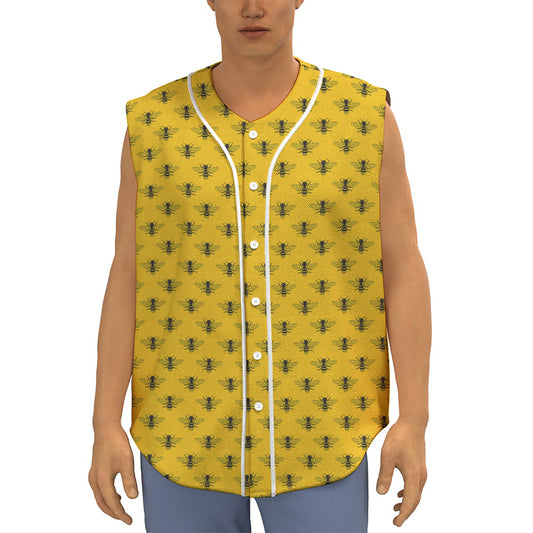 Yellow Bee Pattern Print Sleeveless Baseball Jersey