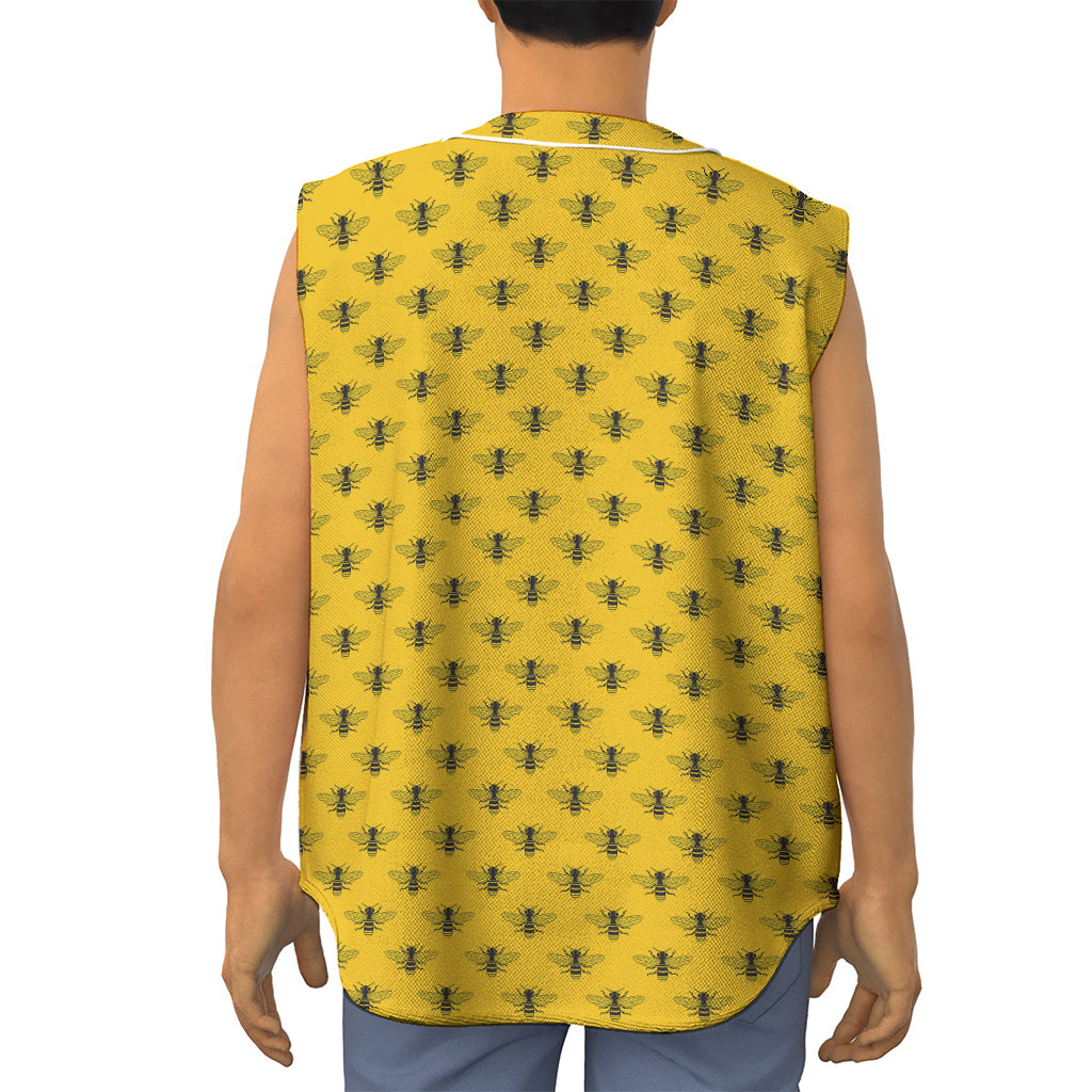 Yellow Bee Pattern Print Sleeveless Baseball Jersey