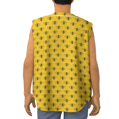 Yellow Bee Pattern Print Sleeveless Baseball Jersey