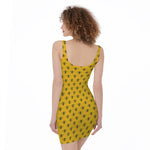 Yellow Bee Pattern Print Sleeveless Bodycon Dress