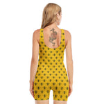 Yellow Bee Pattern Print Sleeveless One Piece Swimsuit