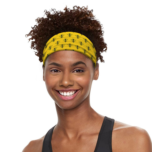 Yellow Bee Pattern Print Sports Headband