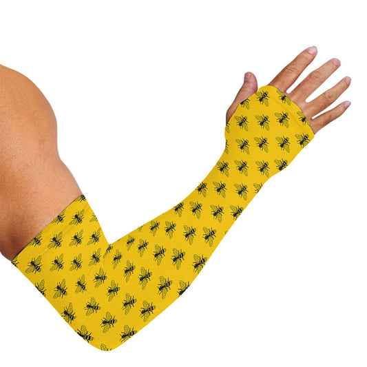 Yellow Bee Pattern Print Sun Protection Arm Sleeves