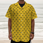Yellow Bee Pattern Print Textured Short Sleeve Shirt