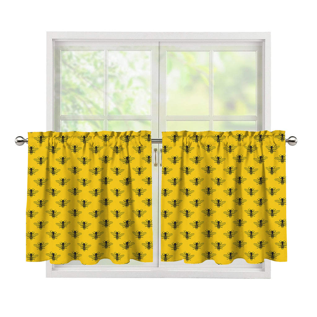 Yellow Bee Pattern Print Tier Curtains
