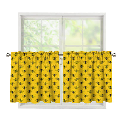 Yellow Bee Pattern Print Tier Curtains