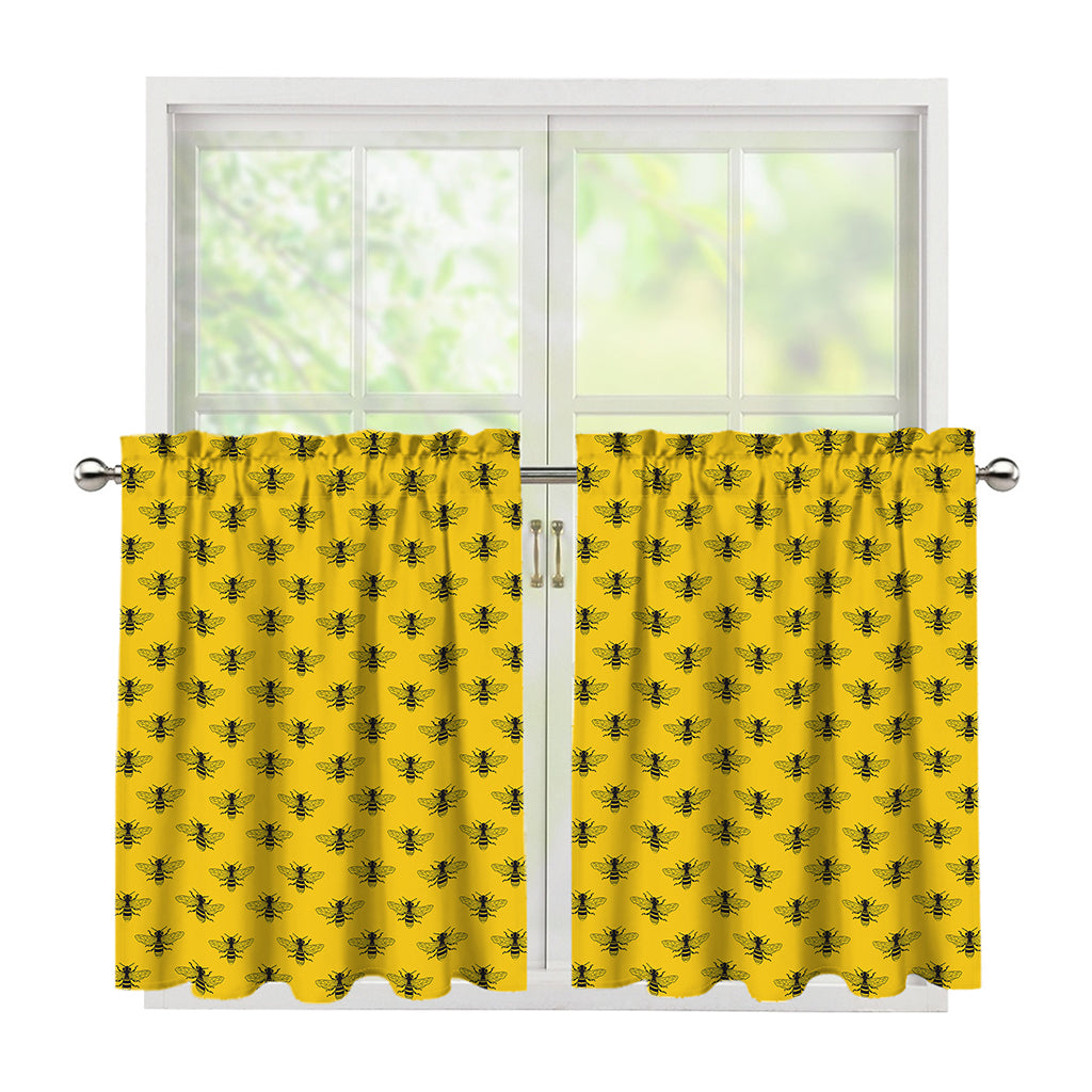 Yellow Bee Pattern Print Tier Curtains