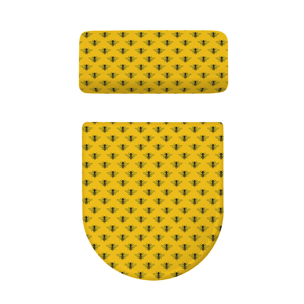 Yellow Bee Pattern Print Toilet Lid And Tank Cover Set