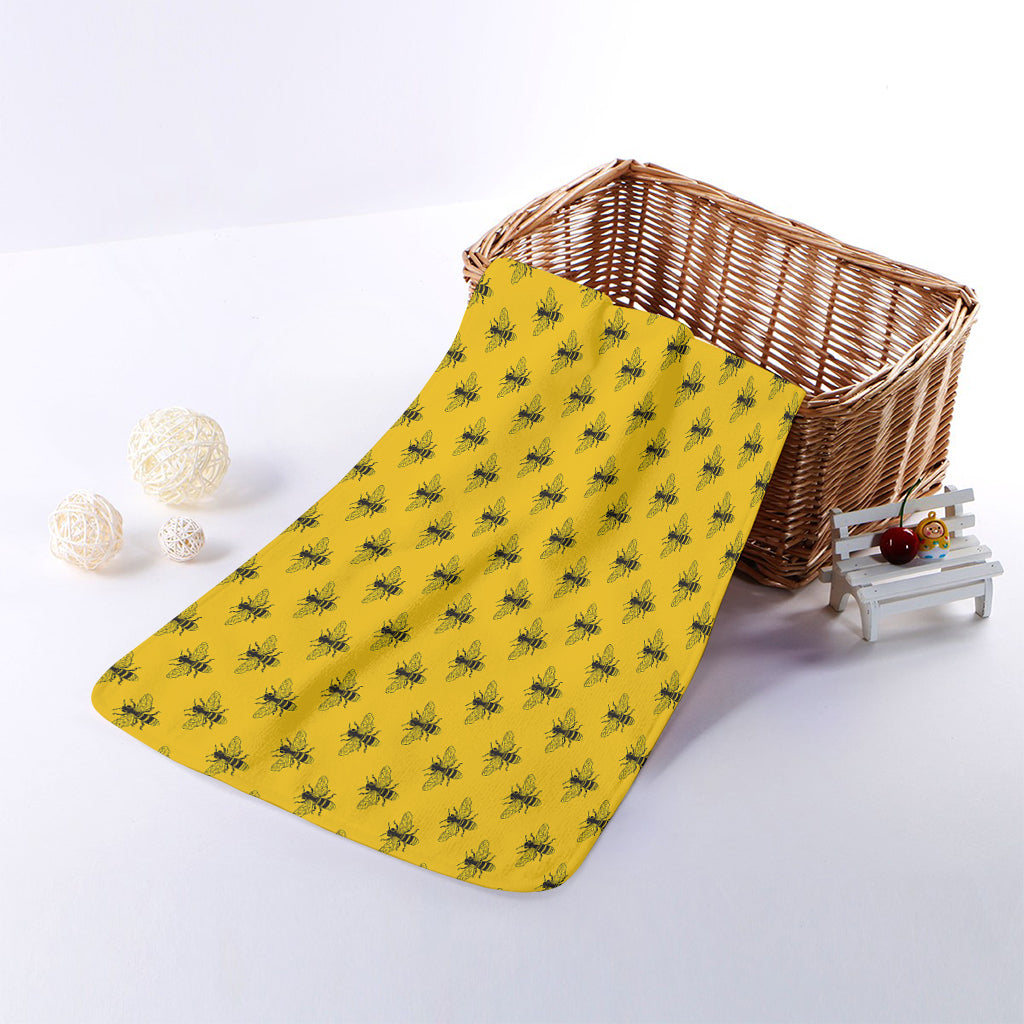 Yellow Bee Pattern Print Towel