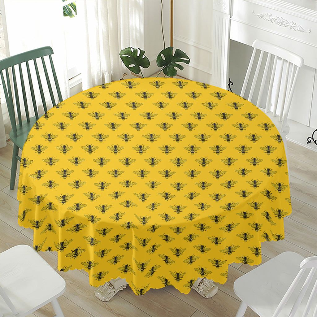 Yellow Bee Pattern Print Waterproof Round Tablecloth