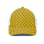 Yellow Bee Pattern Print White Mesh Trucker Cap