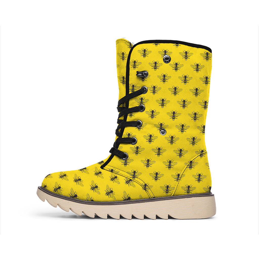 Yellow Bee Pattern Print Winter Boots