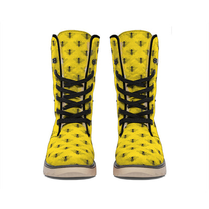 Yellow Bee Pattern Print Winter Boots