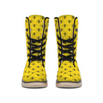 Yellow Bee Pattern Print Winter Boots
