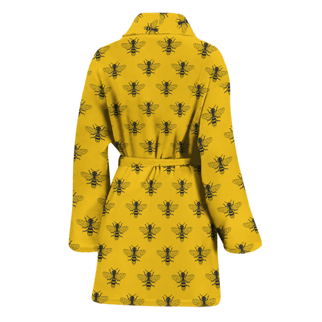 Yellow Bee Pattern Print Women's Bathrobe