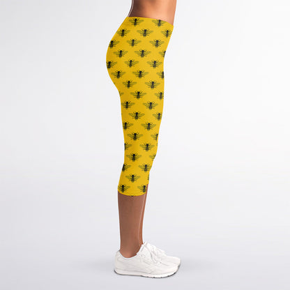 Yellow Bee Pattern Print Women's Capri Leggings