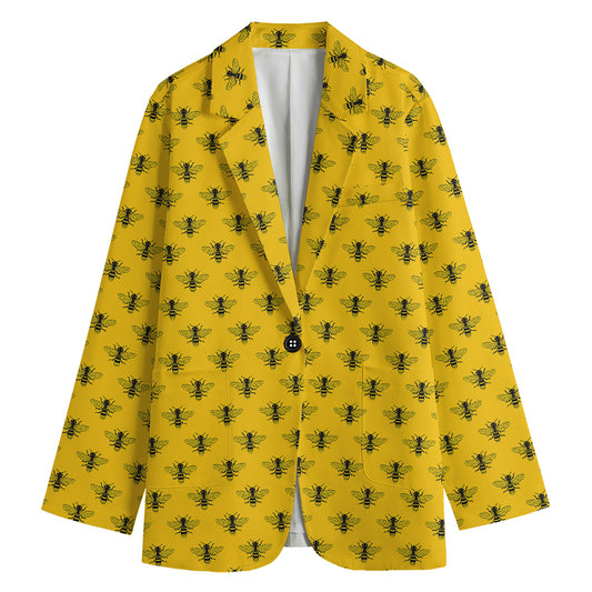 Yellow Bee Pattern Print Women's Cotton Blazer