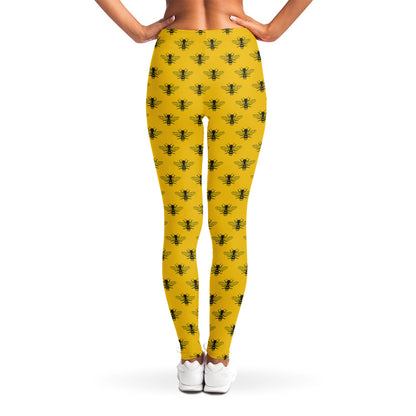 Yellow Bee Pattern Print Women's Leggings