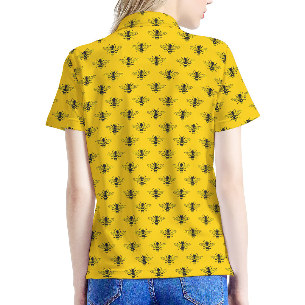 Yellow Bee Pattern Print Women's Polo Shirt
