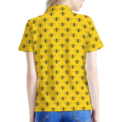 Yellow Bee Pattern Print Women's Polo Shirt