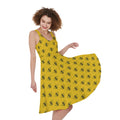 Yellow Bee Pattern Print Sleeveless Knee Length Dress