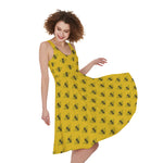 Yellow Bee Pattern Print Women's Sleeveless Dress