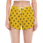 Yellow Bee Pattern Print Women's Split Running Shorts