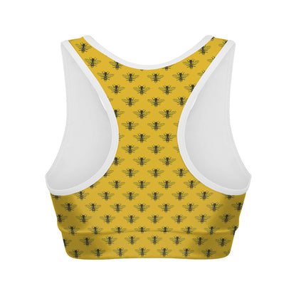 Yellow Bee Pattern Print Women's Sports Bra