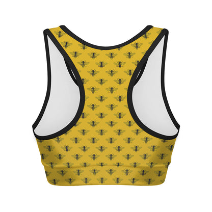 Yellow Bee Pattern Print Women's Sports Bra
